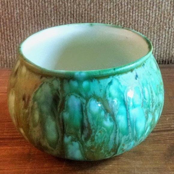 Signed Green Ceramic Vintage Art Pottery Bowl Handmade Late Century Style Unique - Picture 3 of 7